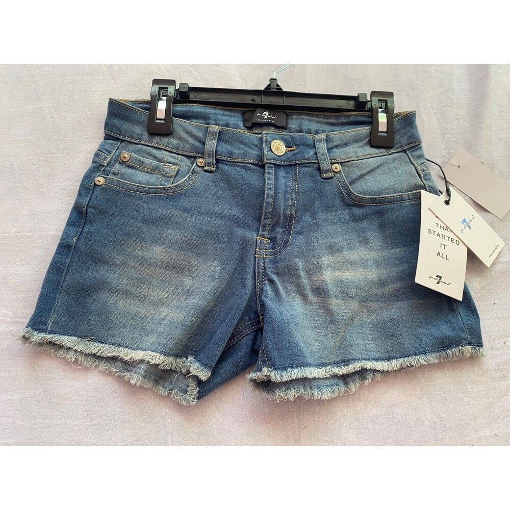 7 For All Mankind Cut Off Denim Jean  Shorts Girl's Size 7  Distressed Blue